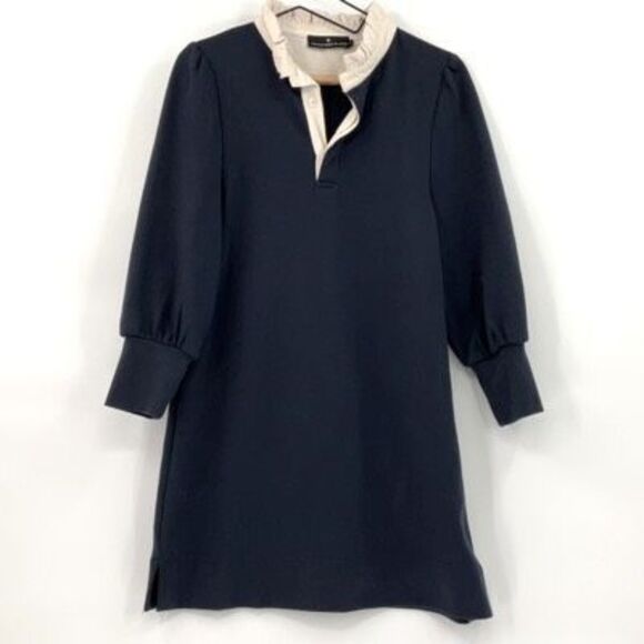 Pomander Place Navy Blue Ruffle Collar Puff Sleeve Mini Dress Small - Picture 2 of 9